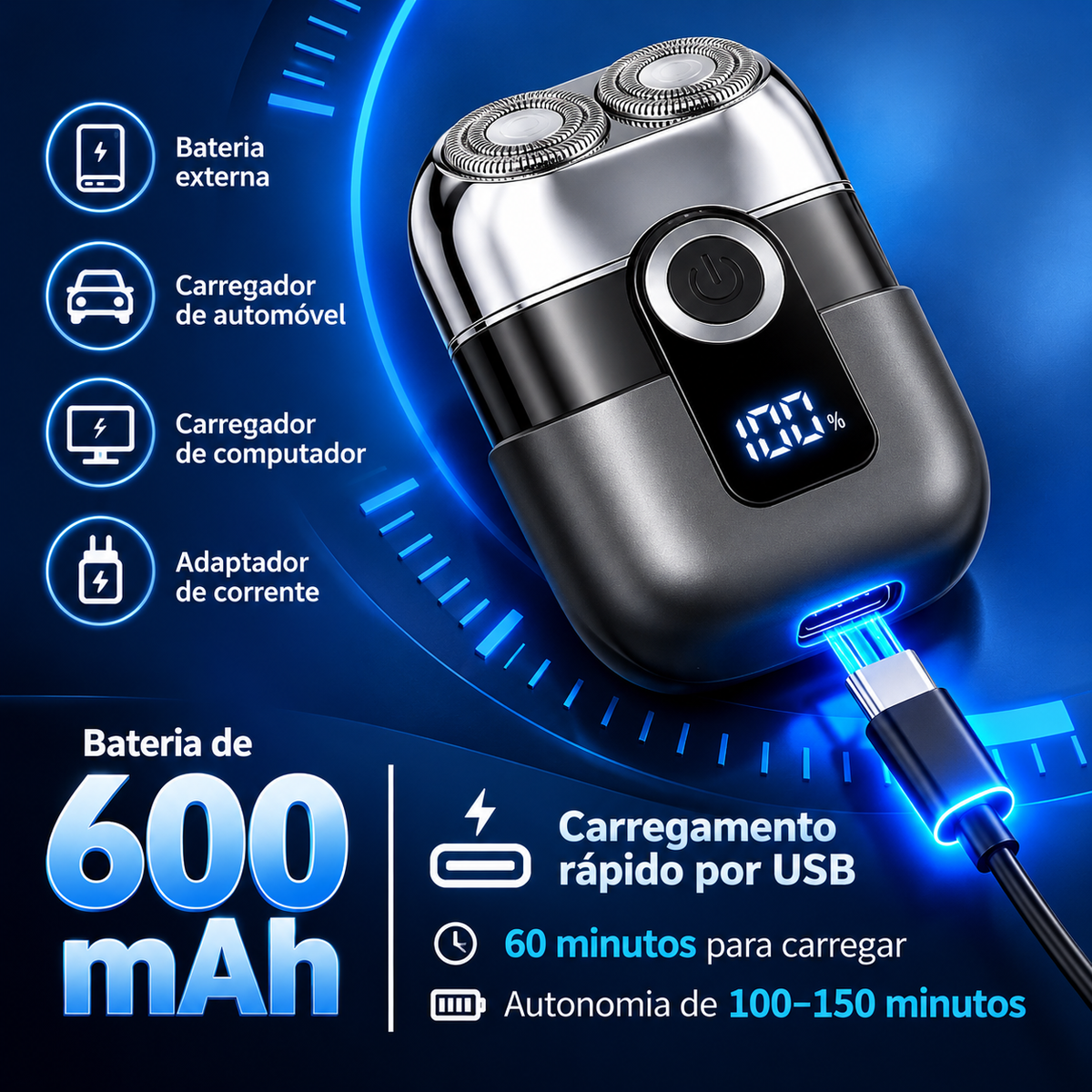 Mini Máquina de Barbear Elétrica para Homem