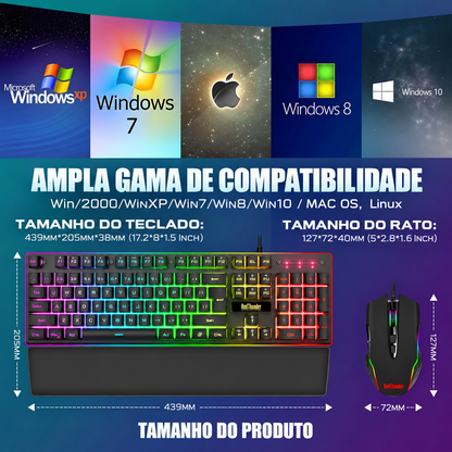 Conjunto 3 em 1 de Teclado, Rato e Apoio de Pulso em Pele