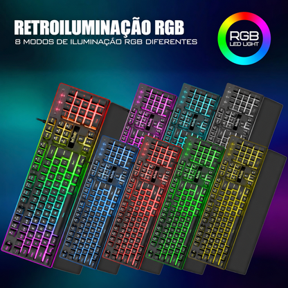Conjunto 3 em 1 de Teclado, Rato e Apoio de Pulso em Pele