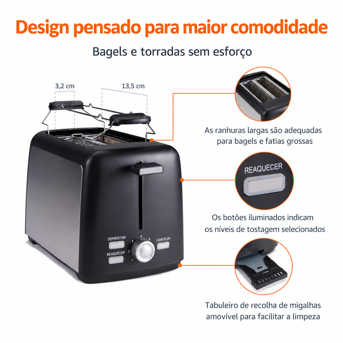 Torradeira de 2 Fatias com 7 Níveis