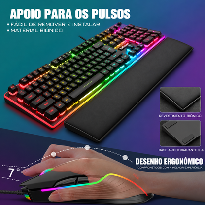 Conjunto 3 em 1 de Teclado, Rato e Apoio de Pulso em Pele
