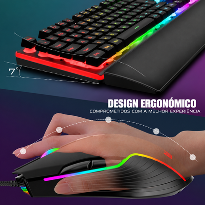 Conjunto 3 em 1 de Teclado, Rato e Apoio de Pulso em Pele