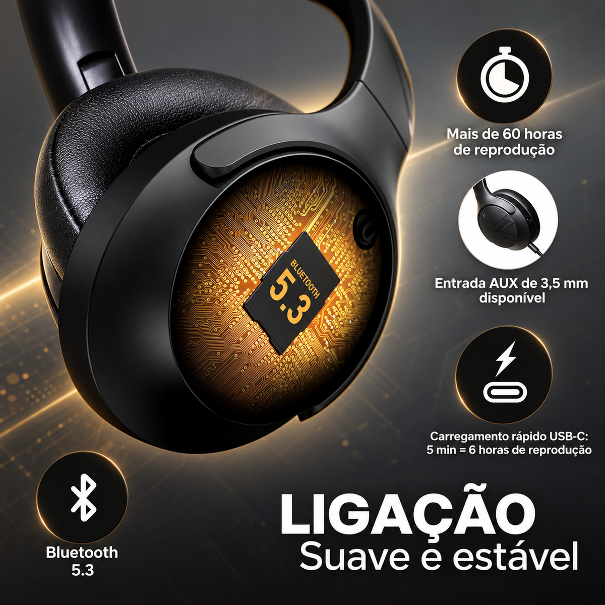 Auscultadores Dobráveis com Som EQ